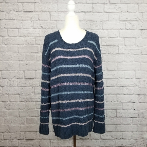 Susina blue multicolor pastel striped scoop neck sweater women's size XL NWT - Picture 2 of 8